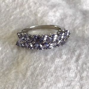 Double Row Marquise Cut Tanzanite Ring in Platinum Over Sterling Silver